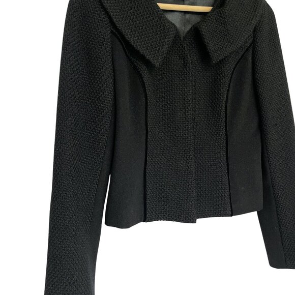 Ann Taylor Textured Wool Jacket Womens Size 0 Black Cropped Tailored Chic - Picture 4 of 11